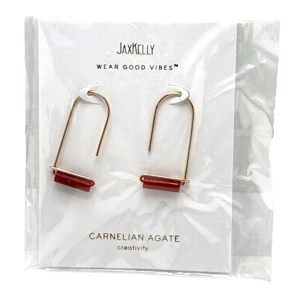 NEW Free People x JAXKELLY 18kt Gold Plated Carnelian Agate Bead Earrings NWT